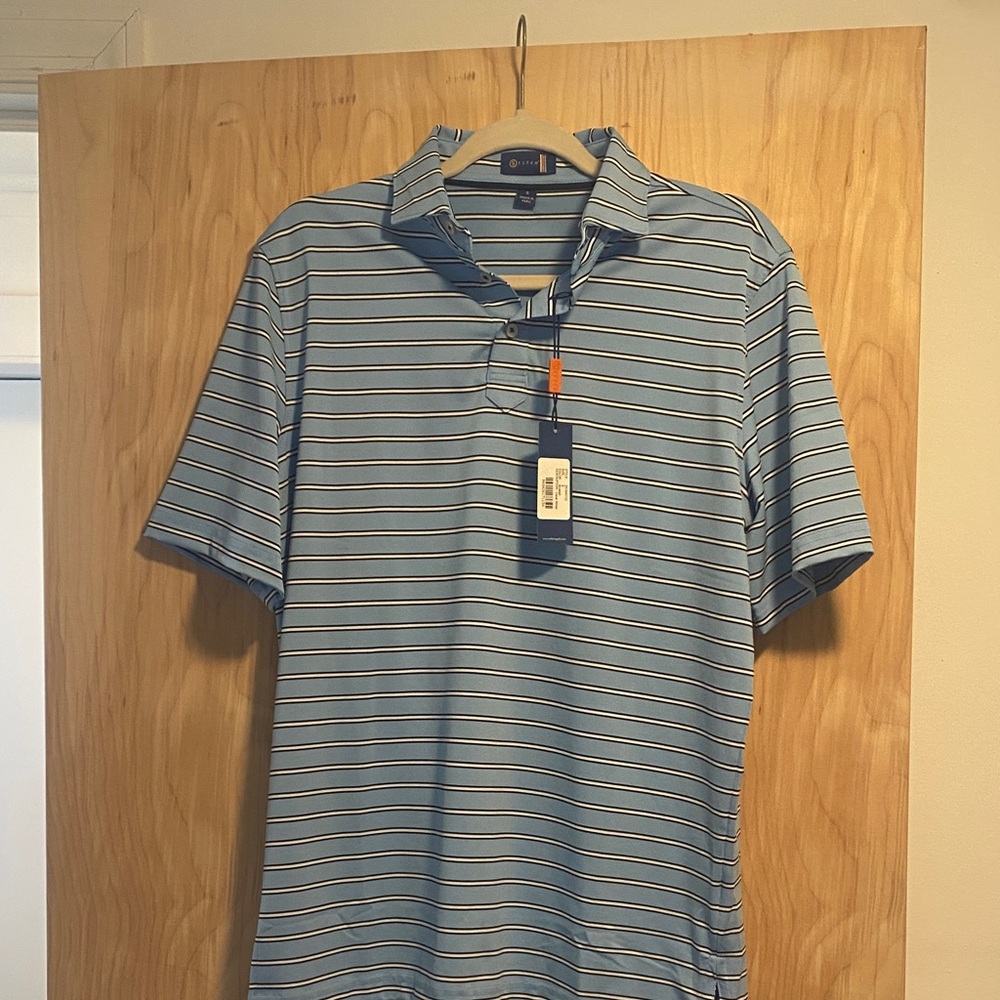 Men's Light Blue Striped Polo Golf Shirt